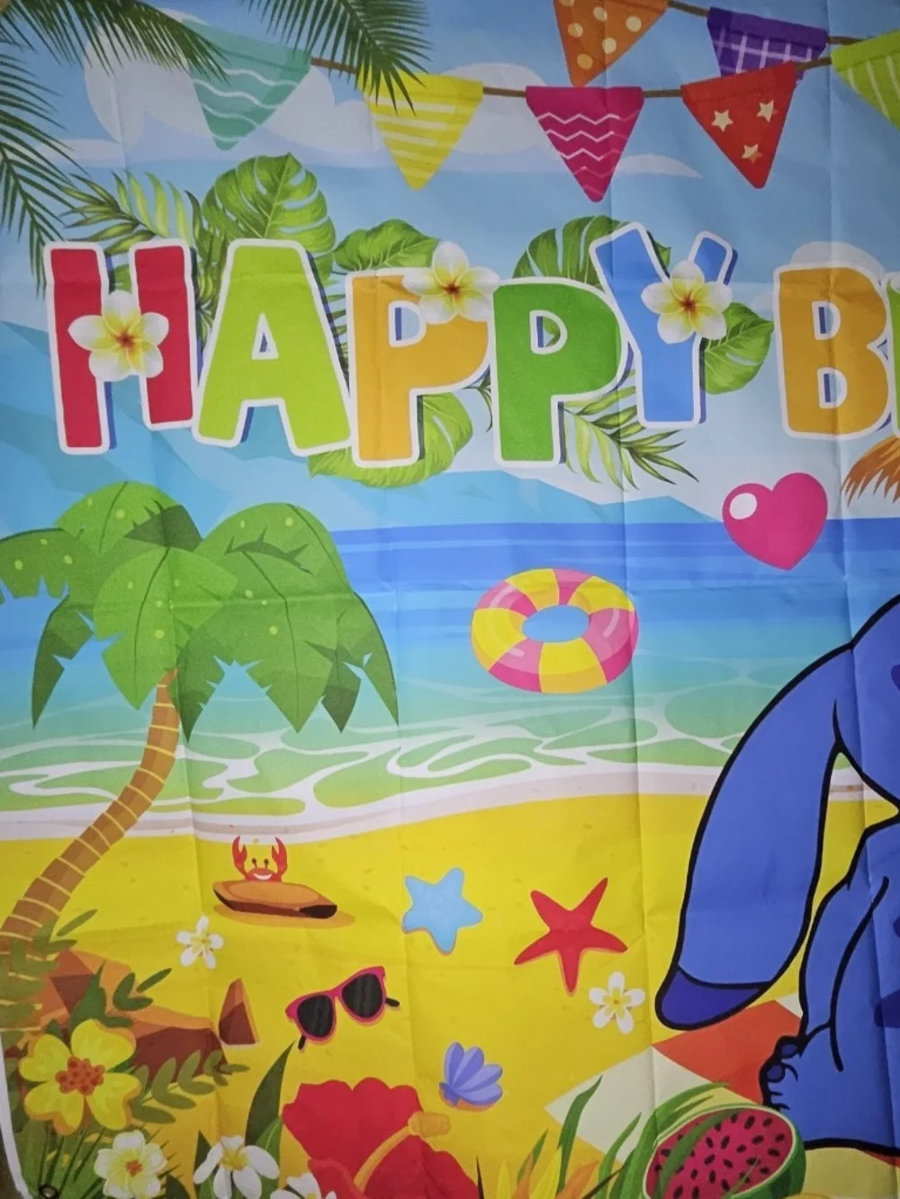 New Stitch Happy Birthday Party Decoration Backdrop Prop Hawaiian Beach Tropical
